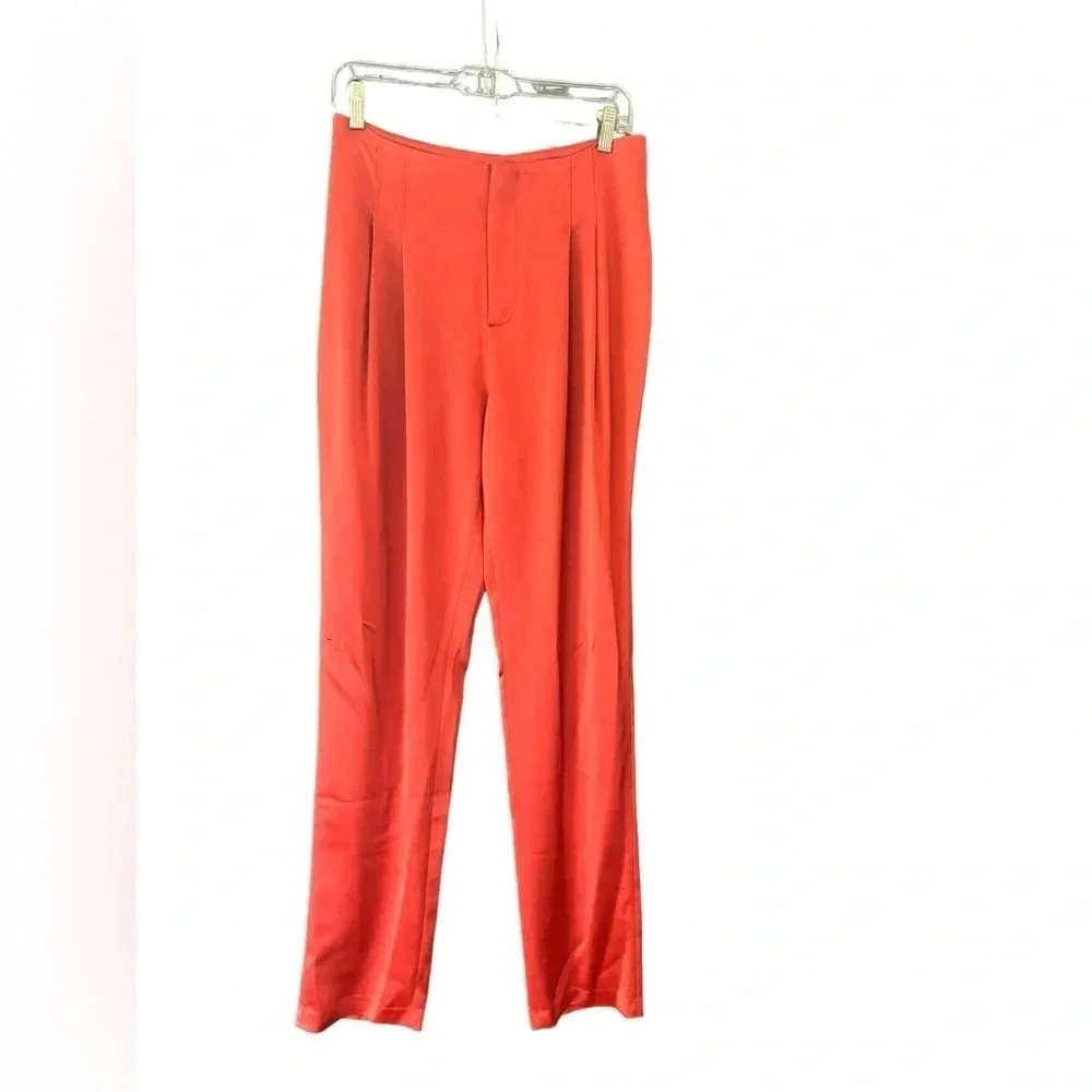 Cinq a Sept 5a7 SATIN RUTHY PANT Pleated Front Zip Closure Straight leg Size 4 - Picture 11 of 16